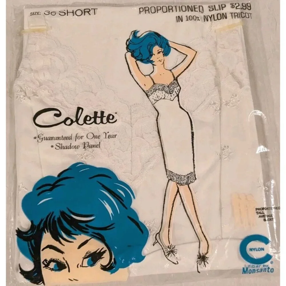 NOS Lingerie Slip 1960s Colette Tricot Lace Size 36 Mod Shadow Panel Nylon Vtg